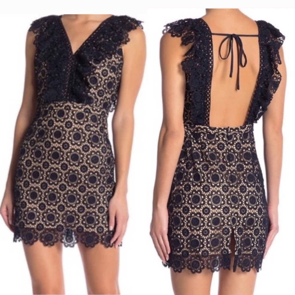 J.O.A. Dress Navy Sleeveless Lace Dress Open Back